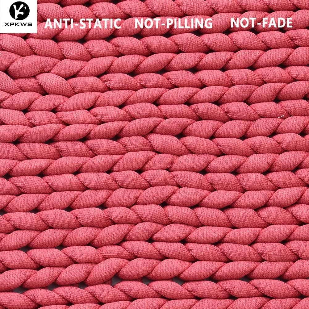 Chunky Knitted Weighted Blanket Hand Made Polyester Throw Blankets for Sleep Bed Sofa Chair Home Decor Breathable Cozy (Pink, 40"X40")