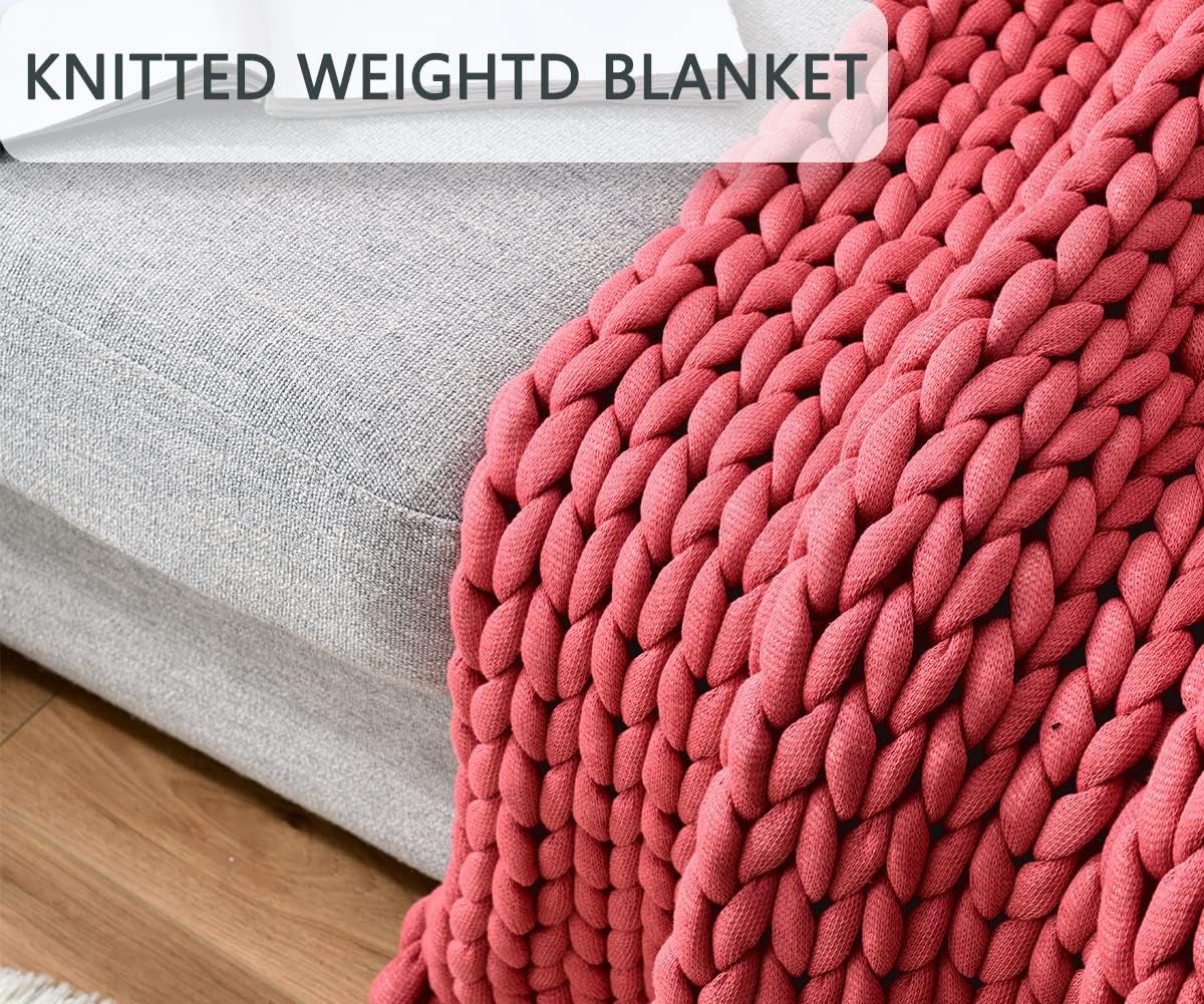 Chunky Knitted Weighted Blanket Hand Made Polyester Throw Blankets for Sleep Bed Sofa Chair Home Decor Breathable Cozy (Pink, 40"X40")