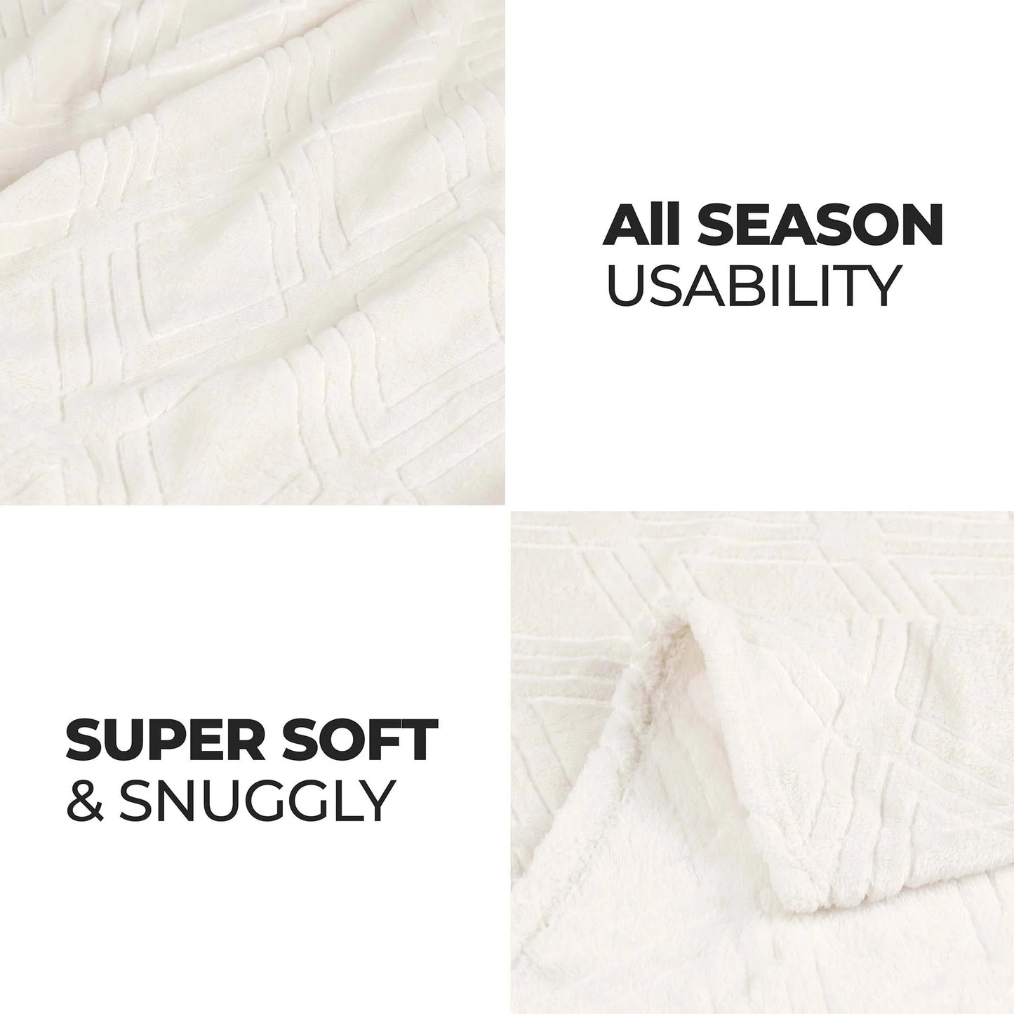 Alaska Fleece Diamond Fluffy Blanket, Twin, Ivory