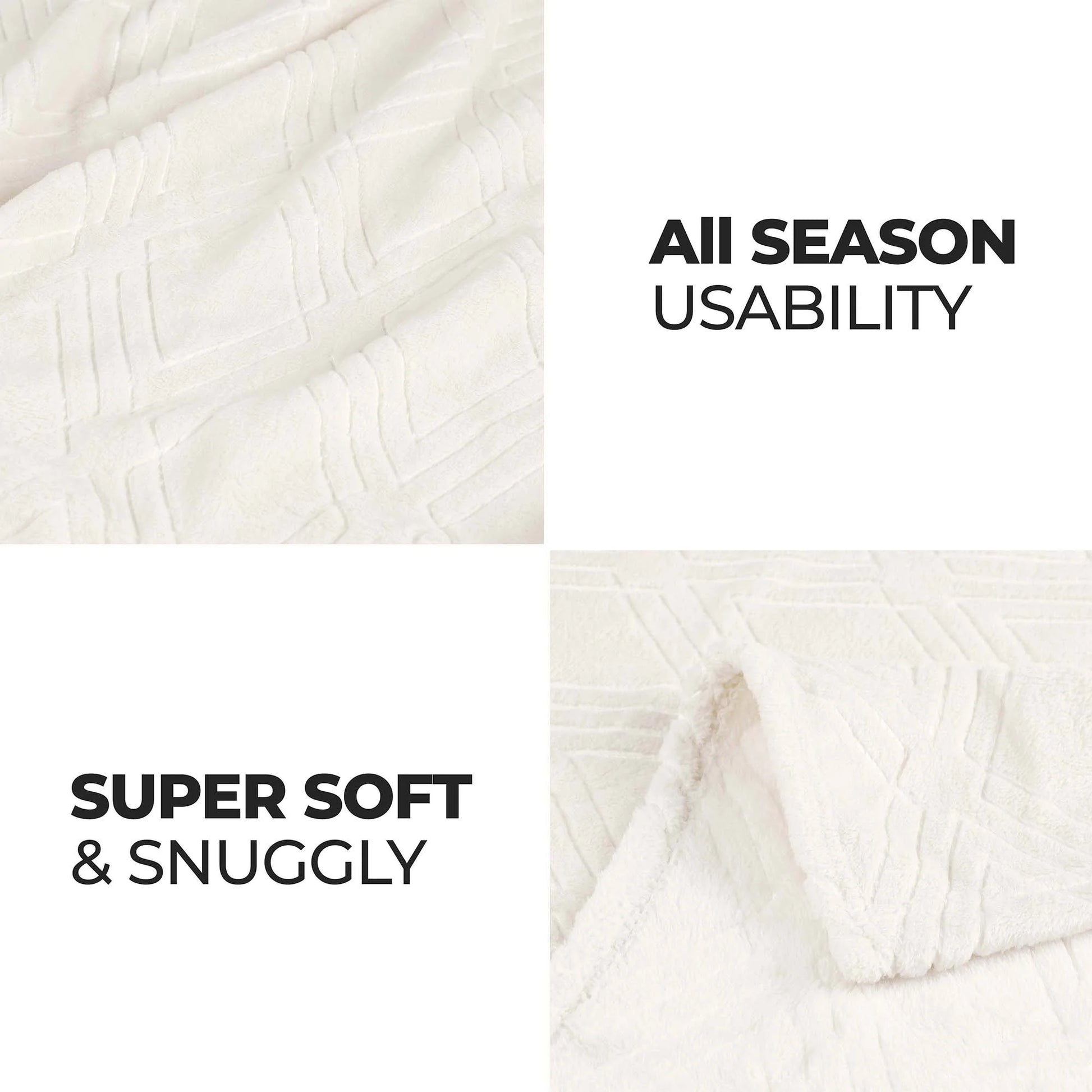 Alaska Fleece Diamond Fluffy Blanket, Twin, Ivory