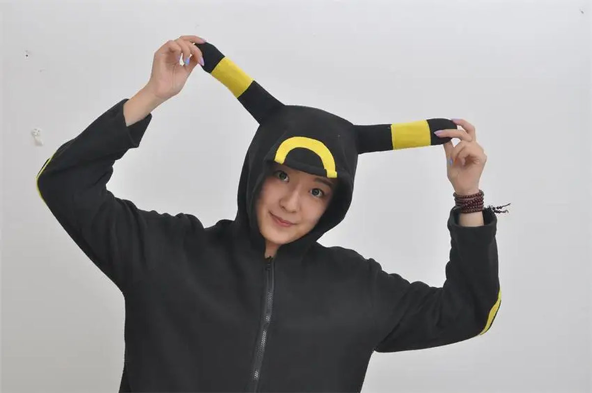 Women'S Black Umbreon Hoodie Outerwear Jacket Sweatshirt Unisex Cosplay Costumes Plush Animal Hoodie Suits