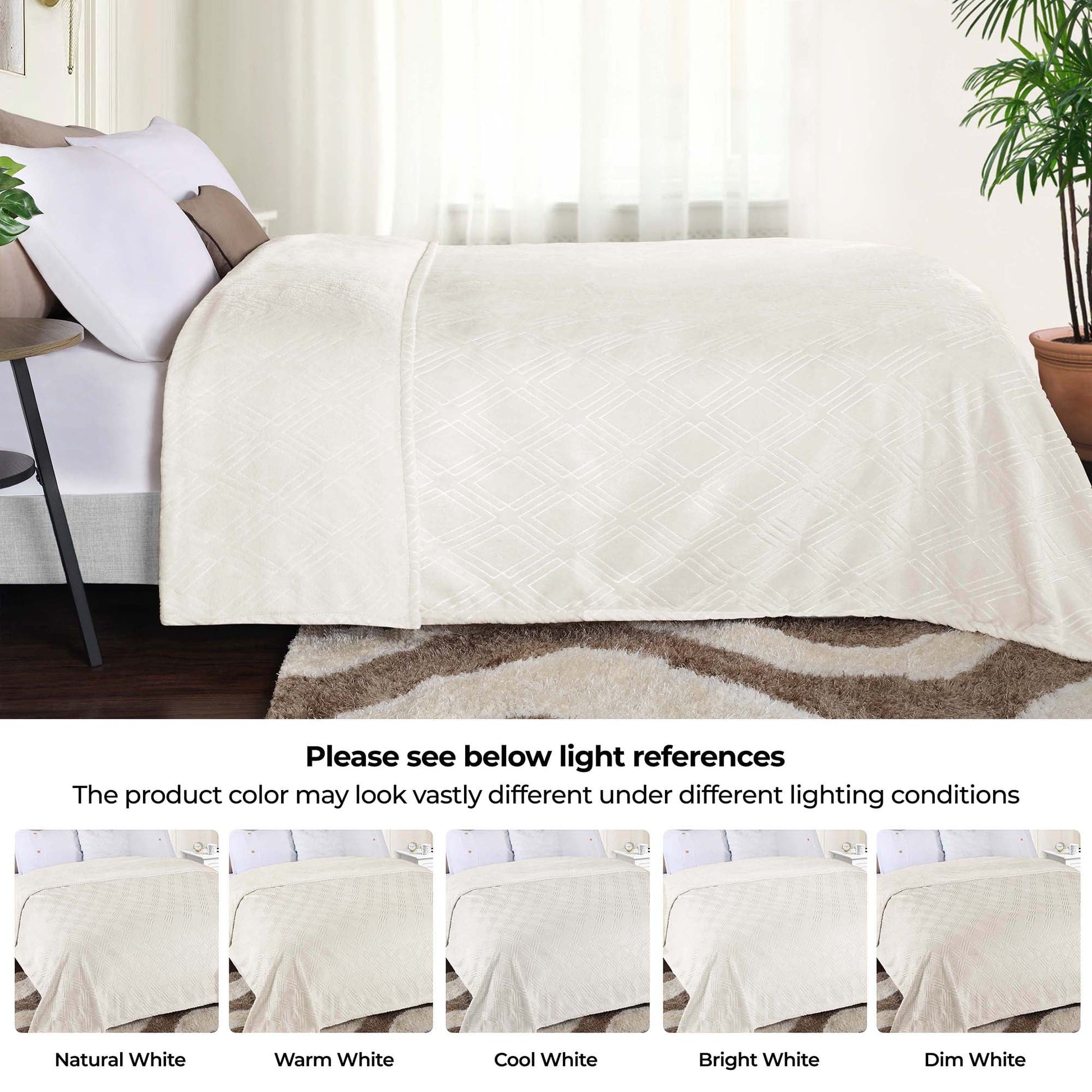 Alaska Fleece Diamond Fluffy Blanket, Twin, Ivory