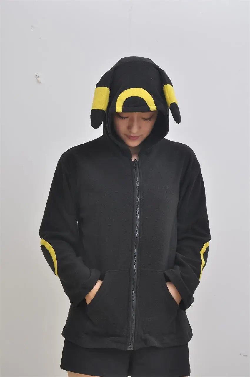 Women'S Black Umbreon Hoodie Outerwear Jacket Sweatshirt Unisex Cosplay Costumes Plush Animal Hoodie Suits