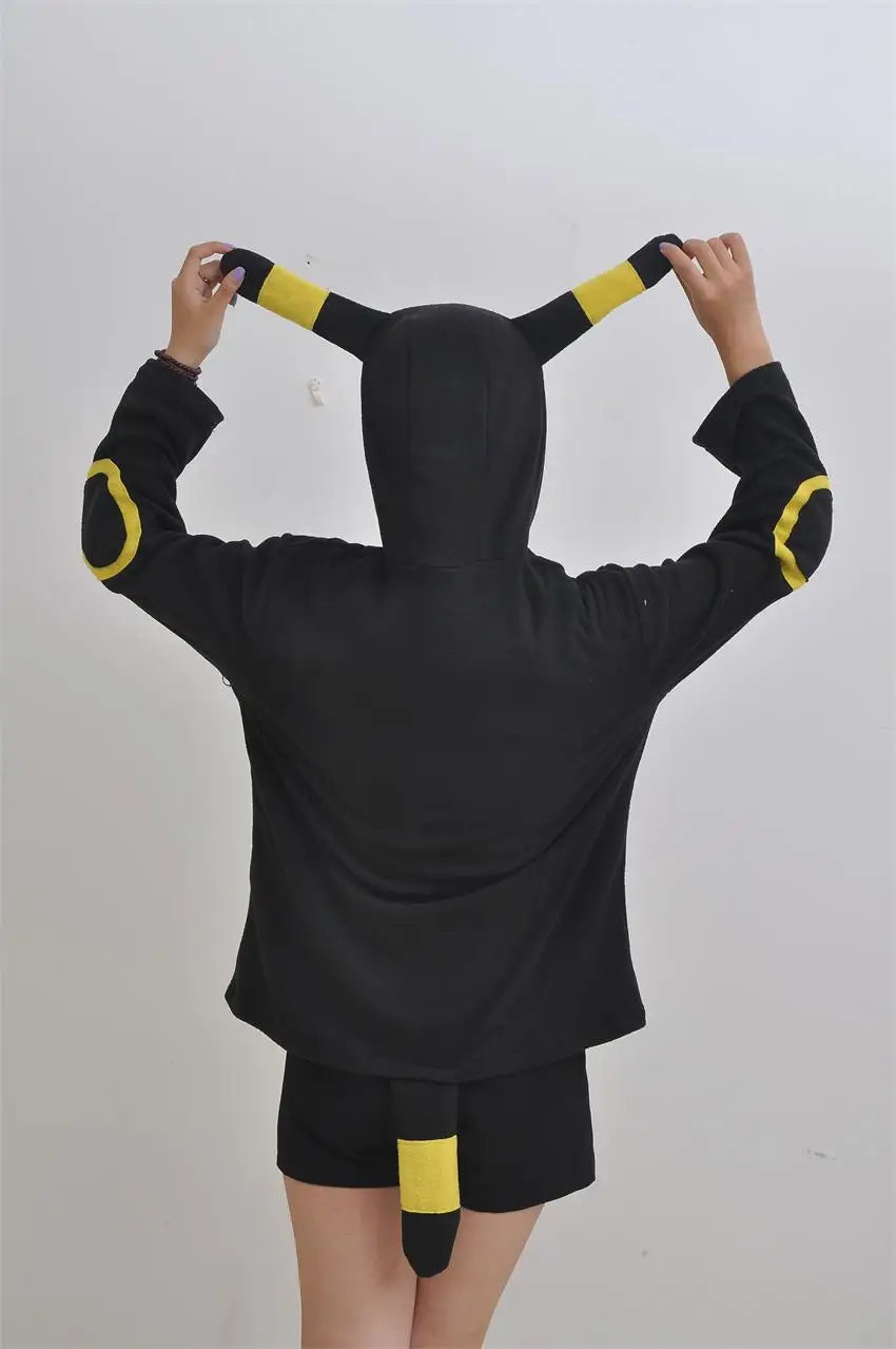 Women'S Black Umbreon Hoodie Outerwear Jacket Sweatshirt Unisex Cosplay Costumes Plush Animal Hoodie Suits