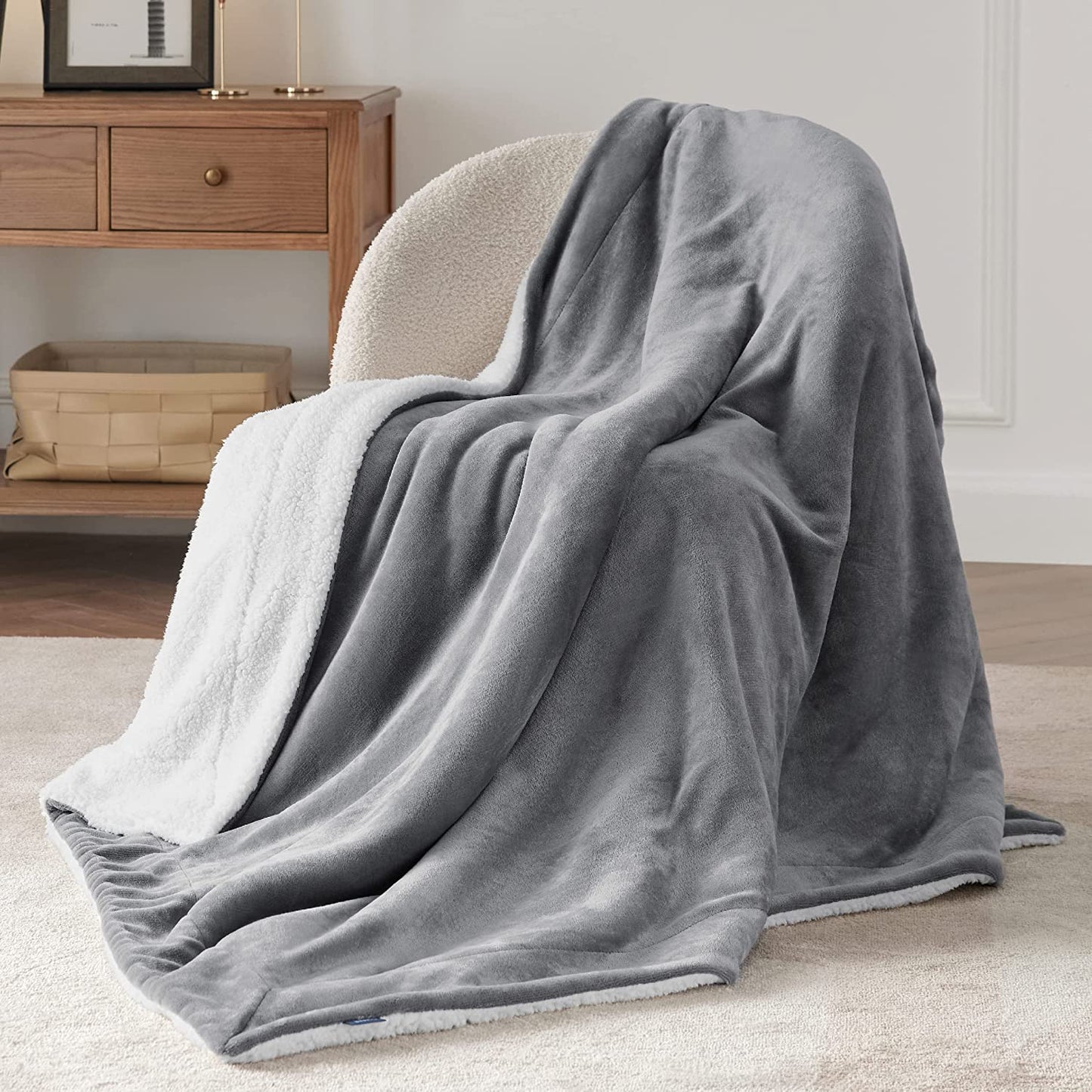 Sherpa Fleece Throw Blanket Twin Size for Couch - Thick and Warm, Soft Fuzzy Plush Blanke for Winter, Grey, 60X80 Inches