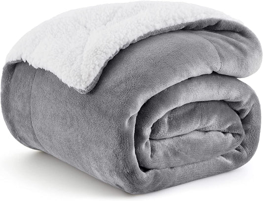 Sherpa Fleece Throw Blanket Twin Size for Couch - Thick and Warm, Soft Fuzzy Plush Blanke for Winter, Grey, 60X80 Inches