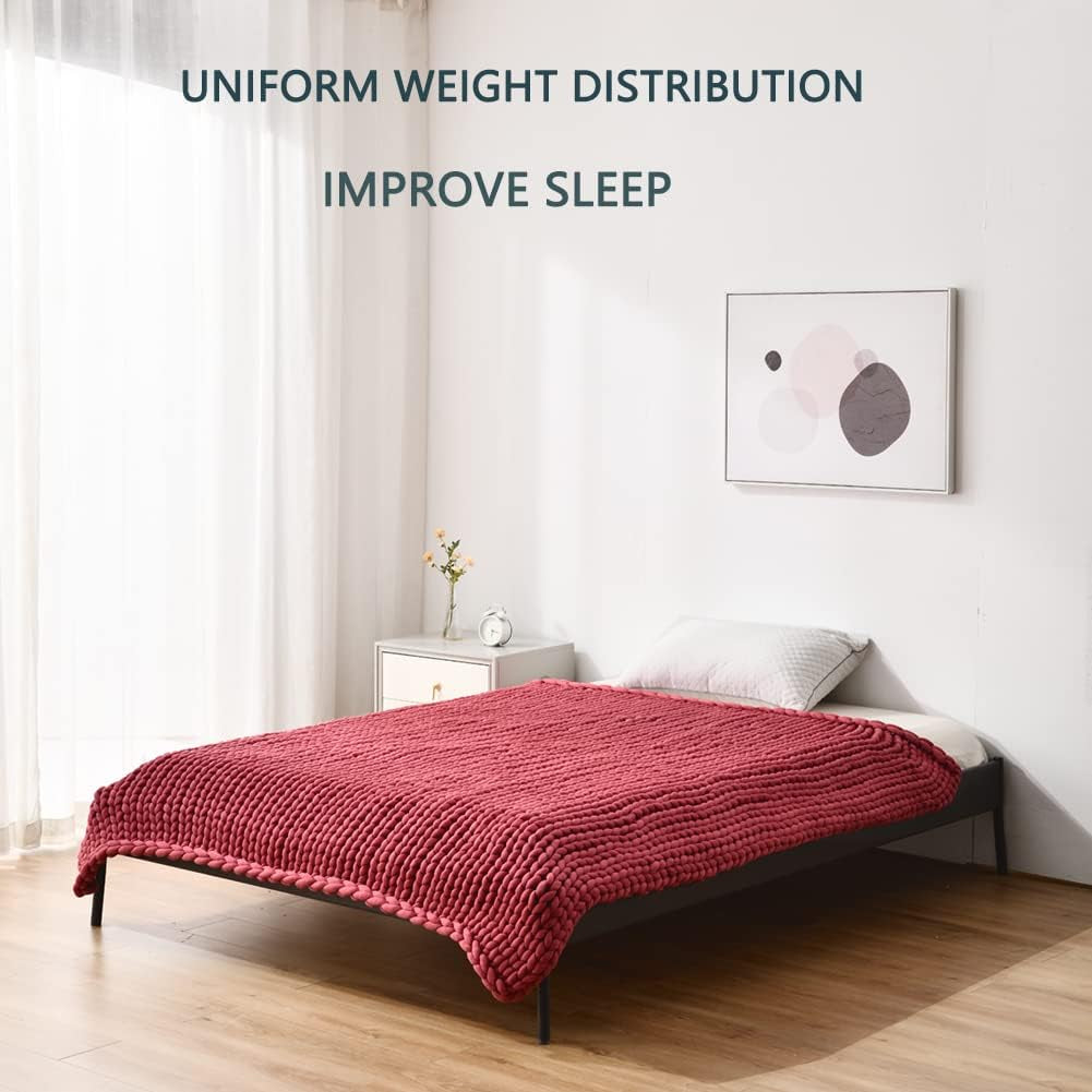 Chunky Knitted Weighted Blanket Hand Made Polyester Throw Blankets for Sleep Bed Sofa Chair Home Decor Breathable Cozy (Pink, 40"X40")