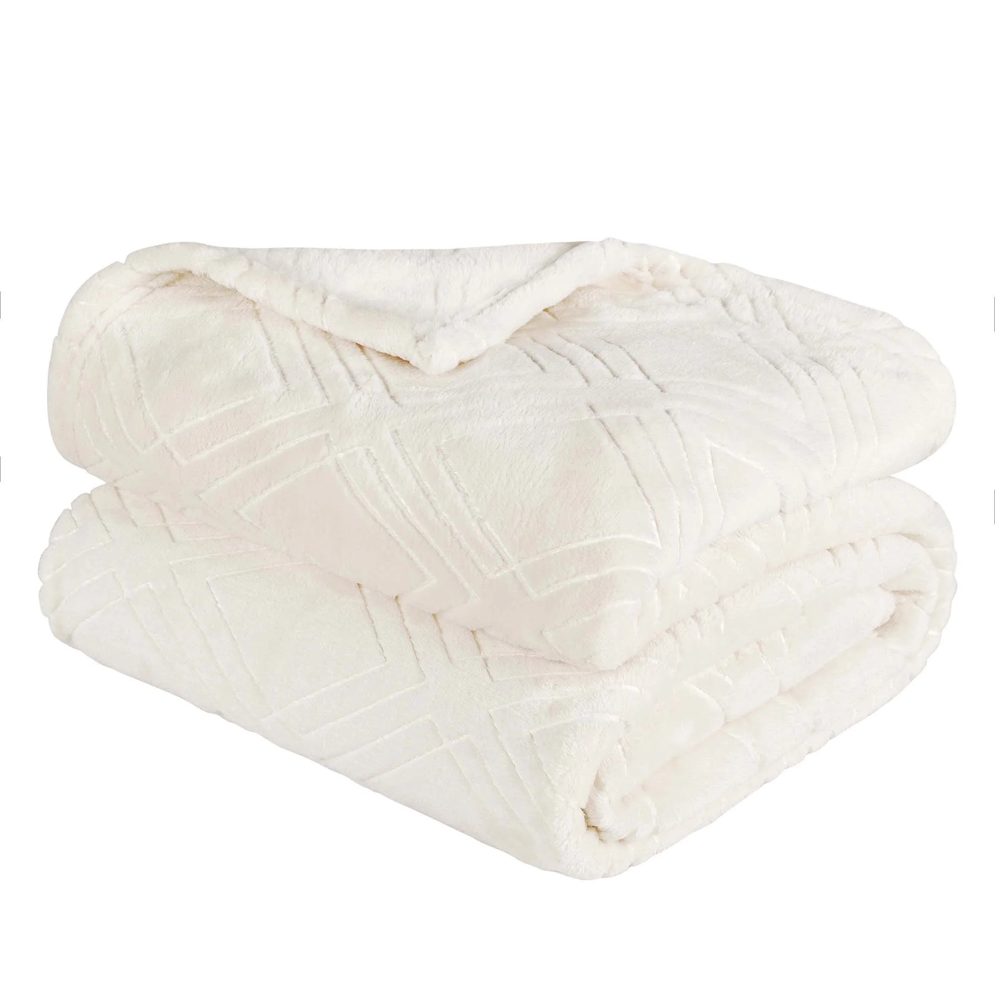 Alaska Fleece Diamond Fluffy Blanket, Twin, Ivory