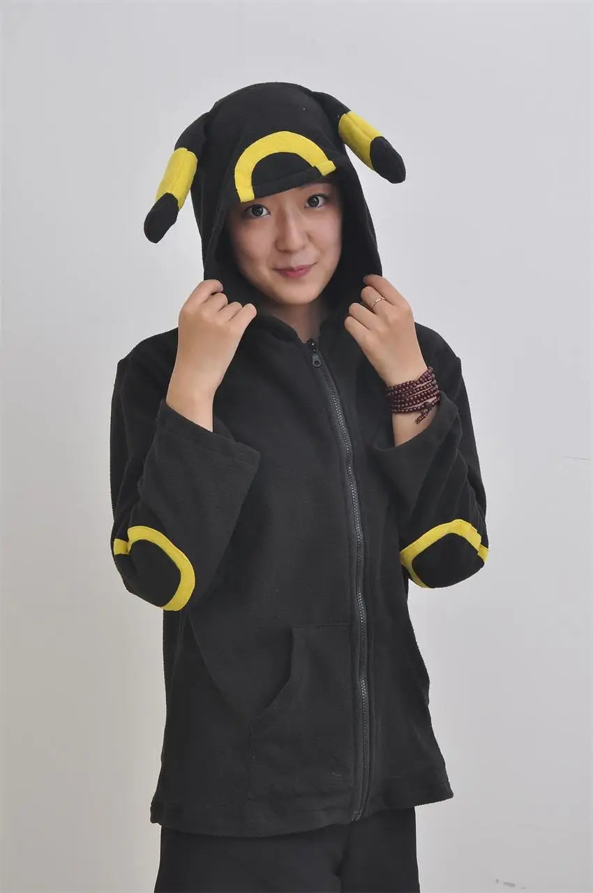 Women'S Black Umbreon Hoodie Outerwear Jacket Sweatshirt Unisex Cosplay Costumes Plush Animal Hoodie Suits