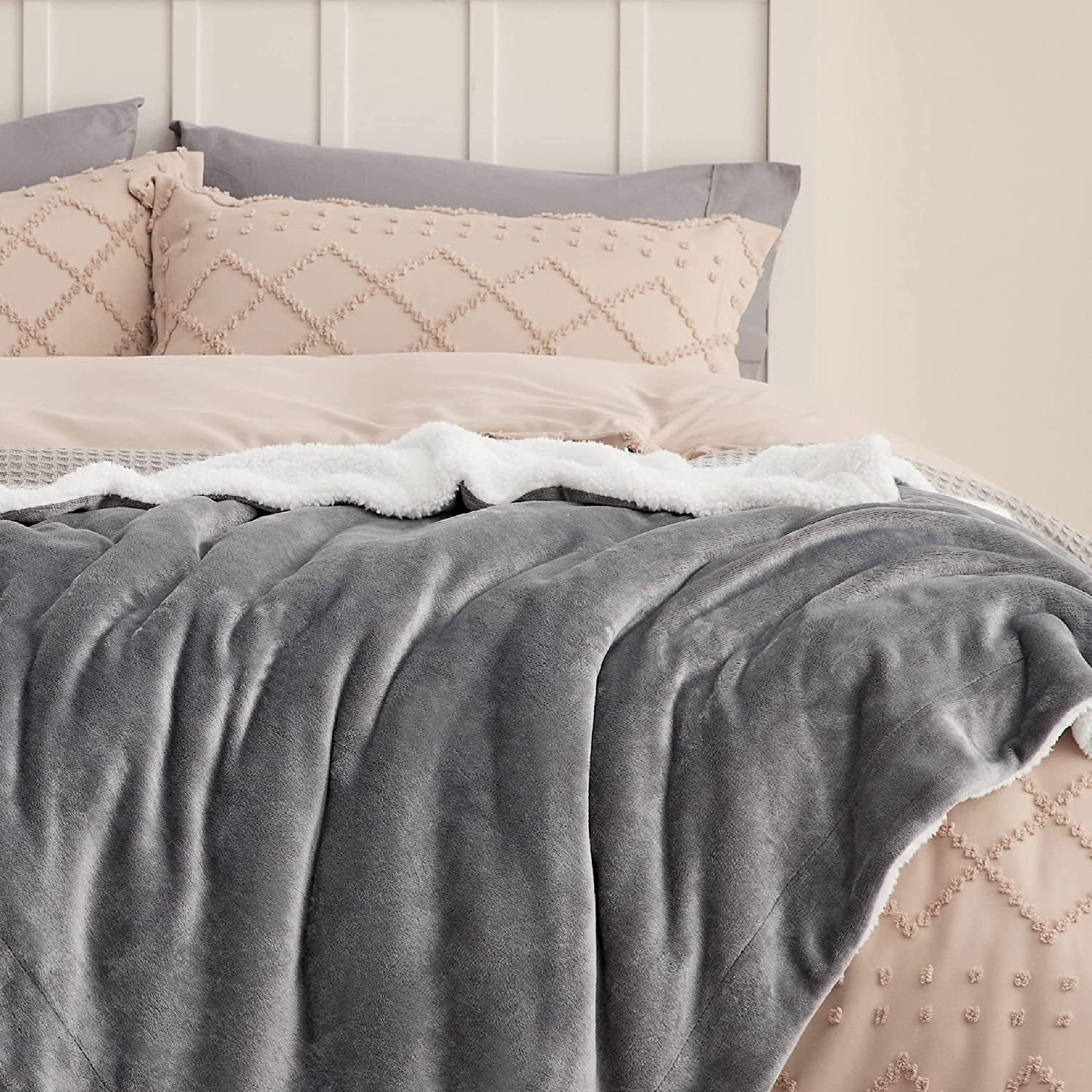 Sherpa Fleece Throw Blanket Twin Size for Couch - Thick and Warm, Soft Fuzzy Plush Blanke for Winter, Grey, 60X80 Inches