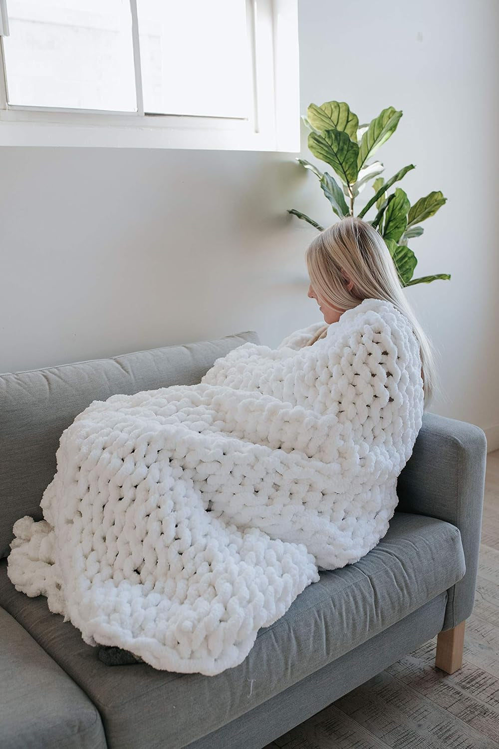 Chunky Knit Blanket- Soft Blanket- Handmade Chenille Yarn Throw Blanket (50X60)