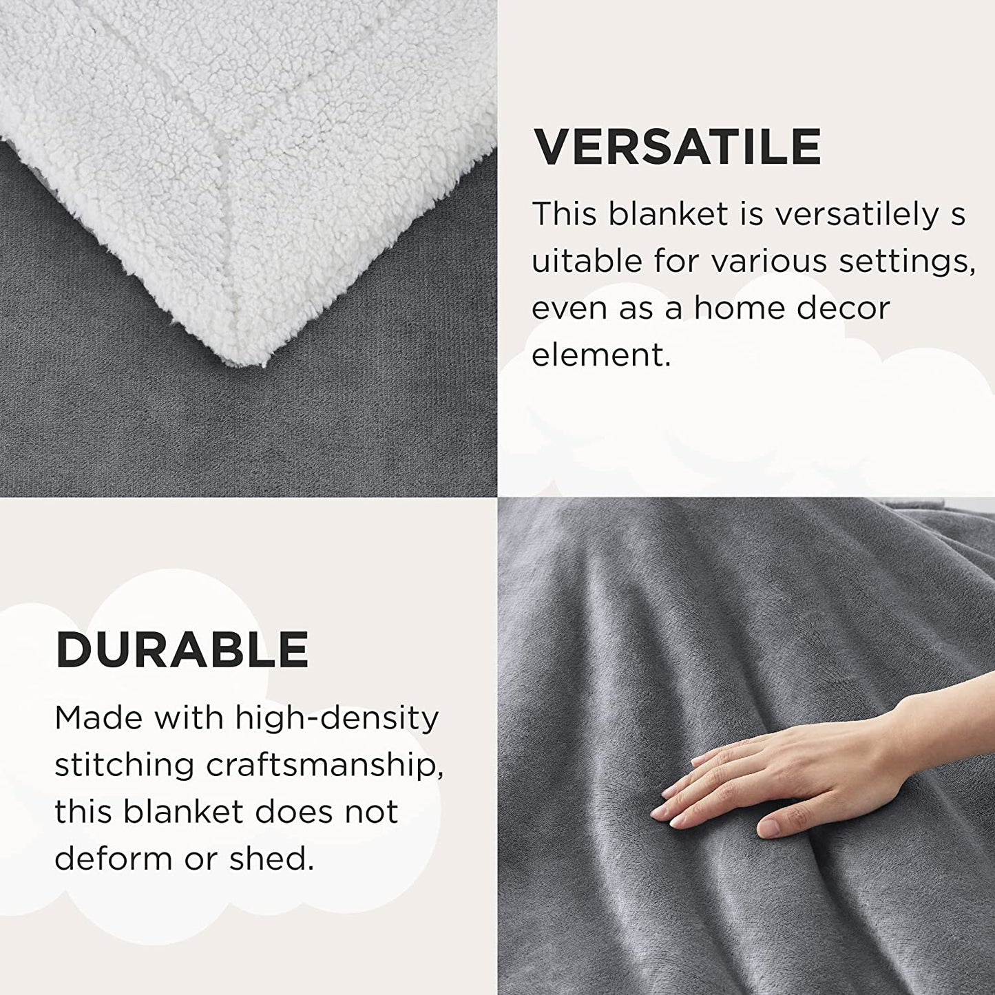 Sherpa Fleece Throw Blanket Twin Size for Couch - Thick and Warm, Soft Fuzzy Plush Blanke for Winter, Grey, 60X80 Inches