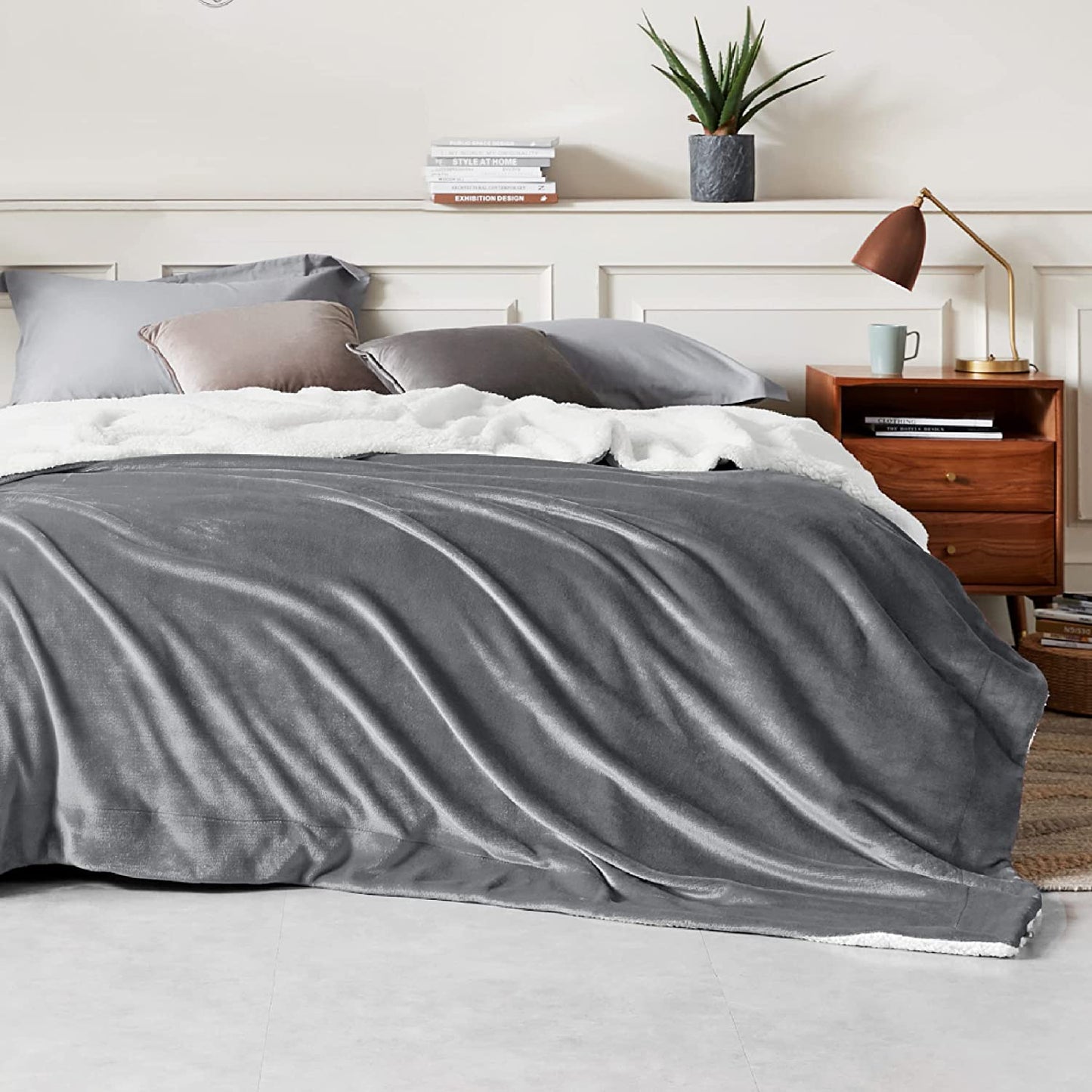 Sherpa Fleece Throw Blanket Twin Size for Couch - Thick and Warm, Soft Fuzzy Plush Blanke for Winter, Grey, 60X80 Inches